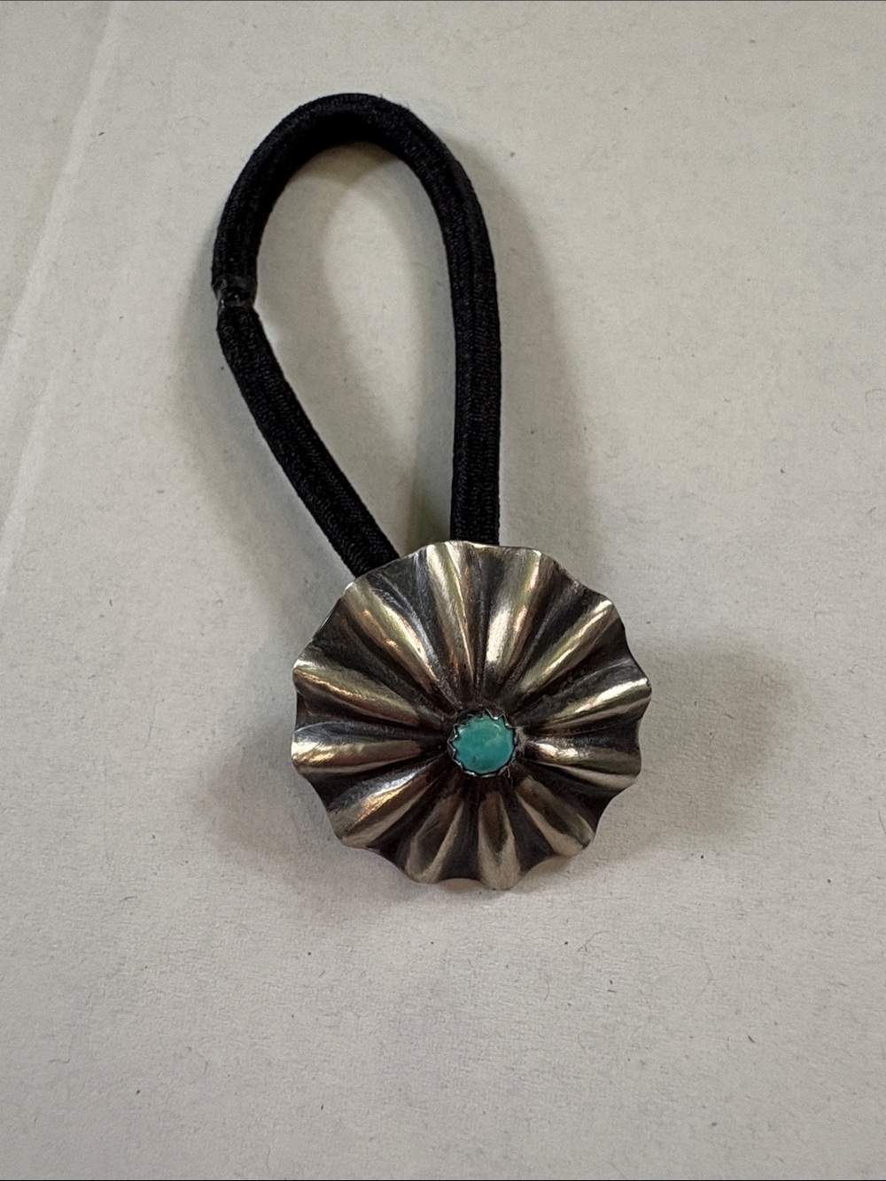 Navajo Made Sterling Silver Concho Hair Tie with Turquoise never worn!